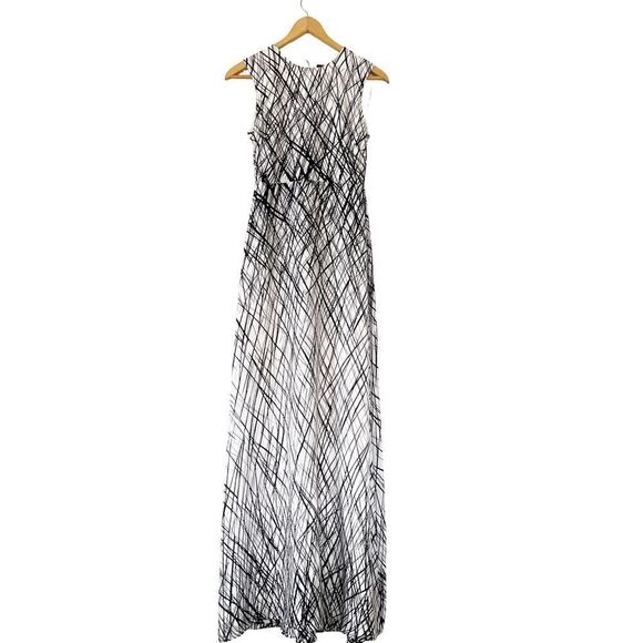 BCBGMaxAzria "Chloey" Black White Printed Full Length Gown Maxi Dress - Picture 2 of 14